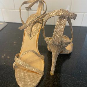 Gold Glitter Strappy High Heels
